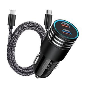 usb c car charger, 60w 2-port pd super fast car charging adapter+6ft type c to c cable for samsung galaxy s23/s23+/s23 ultra/s22/s22 ultra/s22+/s21 fe/s20 a54 a14 a53 5g a13 a23 a03s a12 a32 a42 a52