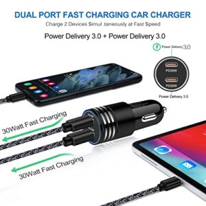 USB C Car Charger, 60W 2-Port PD Super Fast Car Charging Adapter+6FT Type C to C Cable for Samsung Galaxy S23/S23+/S23 Ultra/S22/S22 Ultra/S22+/S21 FE/S20 A54 A14 A53 5G A13 A23 A03S A12 A32 A42 A52