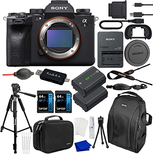 Sony Alpha 1 Full-Frame Mirrorless Camera Bundle with Extra Battery, Camera Backpack, Handy Case, Tripod, 2X 64GB Memory Card, Hand/Wrist Strap + More | Sony a1