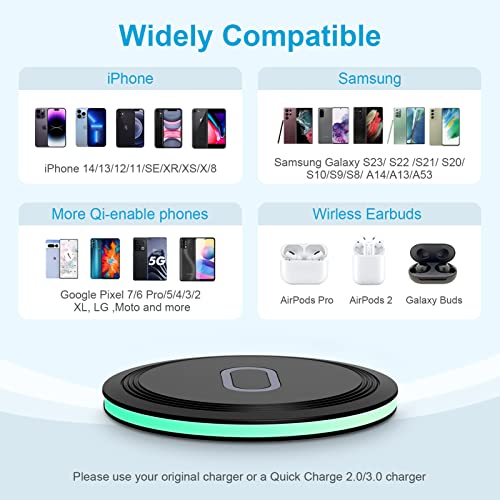 Wireless Charging Pad Station 15W Compatible iPhone Charger Wireless Samsung Phone Charger Galaxy S23 S22 S21 S20 Ultra S10 S9 S8 S7 S10e,Z Fold5/4,Z Flip4/5/3 Note 21 20 10 9 8 FE 7 6iPhone 14 13 12