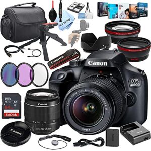 als variety eos 4000d dslr camera with 18-55mm f/3.5-5.6 zoom lens + 64gb card,filters, case, and more (32pc bundle)
