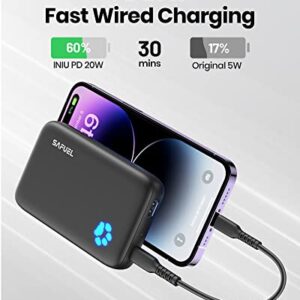 SAFUEL Magnetic Portable Charger, 10000mAh 20W PD QC3.0 Wireless Power Bank Fast Charging, USB C in&Out External Battery Pack, Compatible with iPhone 14 13 12 Pro Max Mini and MagSafe Case