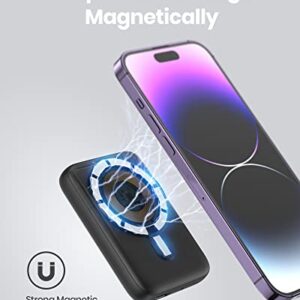 SAFUEL Magnetic Portable Charger, 10000mAh 20W PD QC3.0 Wireless Power Bank Fast Charging, USB C in&Out External Battery Pack, Compatible with iPhone 14 13 12 Pro Max Mini and MagSafe Case