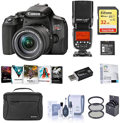 Canon EOS Rebel T8i DSLR Camera with 18-55mm Lens, Speedlight Bundle with Flashpoint Zoom Li-on R2 TTL Flash, Bag, 32GB SD Card, Filter Kit, Screen Protector and Accessories