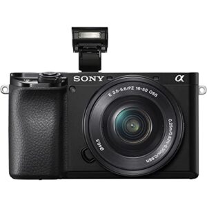 Sony a6100 Mirrorless 4K Video Camera with E PZ 16-50mm Lens (Black) Bundle + Accessories (64Gb Memory Card, Wide Angle and Telephoto Lens, Spider Tripod, Gadget Bag and More)