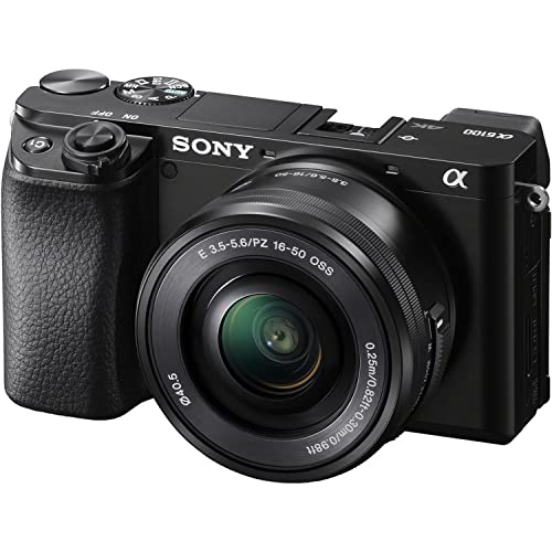 Sony a6100 Mirrorless 4K Video Camera with E PZ 16-50mm Lens (Black) Bundle + Accessories (64Gb Memory Card, Wide Angle and Telephoto Lens, Spider Tripod, Gadget Bag and More)