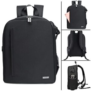 CADeN Camera Backpack Bag with Laptop Compartment 15.6" for DSLR/SLR Mirrorless Camera Waterproof, Camera Case Compatible for Sony Canon Nikon Camera and Lens Tripod Accessories Black