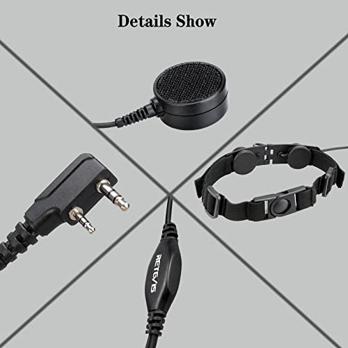 Retevis Adjustable Throat Mic Walkie Talkies Earpiece with Mic 2 Pin, Compatible RT22 RT21 H-777 RT68 RT22S H-777S Baofeng UV-5R pxton Walkie Talkie, Acoustic Tube Two Way Radio Headset (1 Pack)
