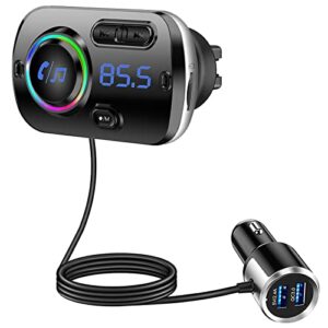 bluetooth fm transmitter for car, bluetooth 5.0 wireless car adapter with qc3.0 & 5v/2.4a dual charging port, easy attached to air vent, hands free car kit, music player (tb27), black1