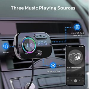 Bluetooth FM Transmitter for Car, Bluetooth 5.0 Wireless Car Adapter with QC3.0 & 5V/2.4A Dual Charging Port, Easy Attached to Air Vent, Hands Free Car Kit, Music Player (TB27), Black1