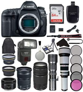 canon eos 5d mark iv digital slr camera bundle with canon ef 24-105mm f/3.5-5.6 is stm lens + canon ef 75-300mm f/4-5.6 iii lens + canon ef 50mm f/1.8 stm lens + accessory kit (22 items) (renewed)