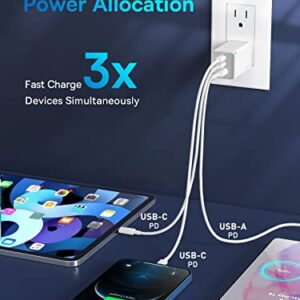USB C Charger, Baseus 65W USB C Wall Charger, 3 Ports Foldable GaN Charger, Fast Charger for iPhone 14/Pro Max/SE/11/XR/XS, Samsung S22+/S22, MacBook Pro/Air, iPad, Laptops, Pixel 7, Steam Deck