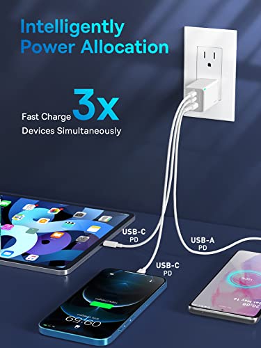 USB C Charger, Baseus 65W USB C Wall Charger, 3 Ports Foldable GaN Charger, Fast Charger for iPhone 14/Pro Max/SE/11/XR/XS, Samsung S22+/S22, MacBook Pro/Air, iPad, Laptops, Pixel 7, Steam Deck