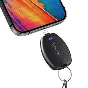 keychain portable charger for iphone, mini power bank subcompact emergency power pod external fast charging battery pack, 1500mah key ring cell phone charger for iphone 14/13/12/11/pro max/x/8/7/6s/se