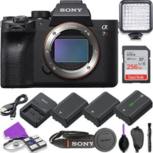 sony a7r iva mirrorless body only camera (black) bundle + accessories (led light, 256gb memory, extra batteries and more)