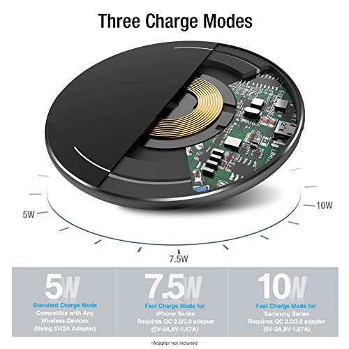 TOZO W1 Wireless Charger 10W Thin Aviation Aluminum Computer Numerical Control Technology Fast Charging Pad Black (NO AC Adapter)