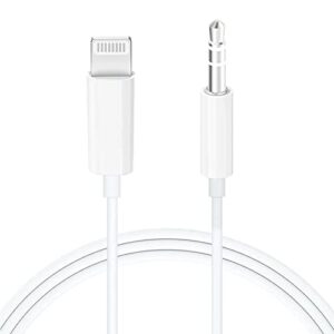 iskey aux cord for iphone, 3.5mm aux cable for car compatible with iphone 13 12 11 xs xr x 8 7 6 ipad ipod for car home stereo, speaker, headphone, support all ios version – 3.3ft (white)