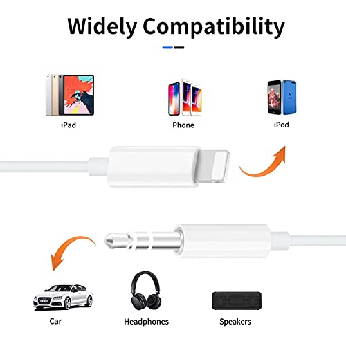 iSkey Aux Cord for iPhone, 3.5mm Aux Cable for Car Compatible with iPhone 13 12 11 XS XR X 8 7 6 iPad iPod for Car Home Stereo, Speaker, Headphone, Support All iOS Version - 3.3ft (White)