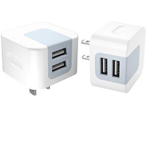 usb wall charger, usb plug, dodoli 2-pack 2.4a dual port 12w wall charger block adapter charging cube box compatible iphone xs/xs max/xr/x/8/8 plus/7/6s/ 6s plus, samsung galaxy, htc, moto