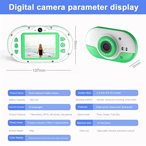 Niaviben Mini Portable Digital Camera for Kid's Waterproof Camera Front and Rear Dual 24 Million Pixel Compact Camera 2.4 Inch Green