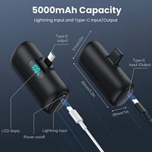 Mini Portable Charger 5000mAh Power Bank, 15w PD USB C Cell Phone Portable Power, LCD Display Battery Pack Compatible with Android Phone/Samsung Galaxy S22,S21/Note/Moto/LG/Pixel /Nexus/OnePlus 9 etc