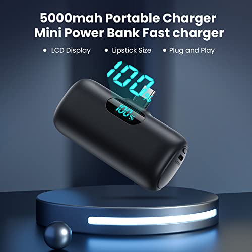 Mini Portable Charger 5000mAh Power Bank, 15w PD USB C Cell Phone Portable Power, LCD Display Battery Pack Compatible with Android Phone/Samsung Galaxy S22,S21/Note/Moto/LG/Pixel /Nexus/OnePlus 9 etc