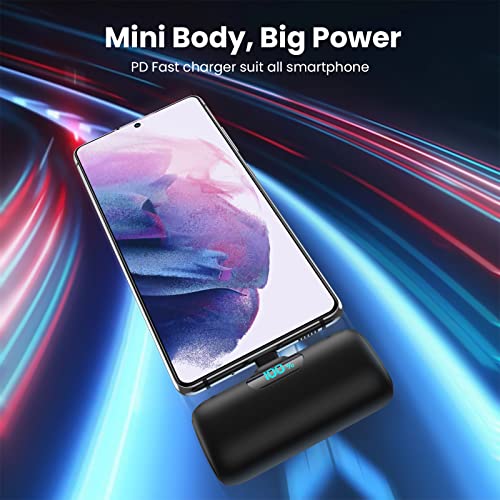Mini Portable Charger 5000mAh Power Bank, 15w PD USB C Cell Phone Portable Power, LCD Display Battery Pack Compatible with Android Phone/Samsung Galaxy S22,S21/Note/Moto/LG/Pixel /Nexus/OnePlus 9 etc
