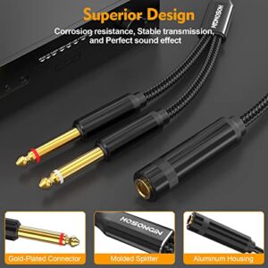HOSONGIN 1/4 TRS Stereo Jack to Dual 1/4 TS Mono Y-Splitter Insert Cable, Nylon Braided Jacket Gold-Plated Plug Double Shielding Cable, 1 Feet