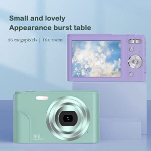 Niaviben Digital Camera Rechargeable Mini 30 Million Pixel HD Camera Student Camera Pocket Camera Digital Compact Camera with 32g Memory Card Purple