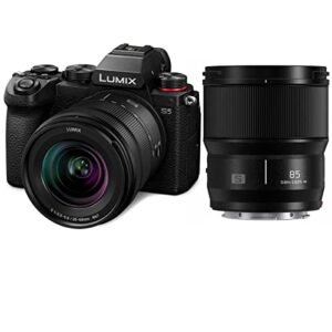 panasonic lumix dc-s5 mirrorless digital camera with lumix s 20-60mm f/3.5-5.6 and lumix s 85mm f/ 1.8 l-mount lens