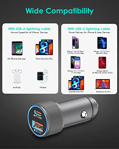 iPhone Car Charger,USB C Fast Car Charger[Apple MFi Certified] Apple Car Charging 38W Dual Port Car Charger Cigarette Lighter Adapter 2x3ft PD&QC 3.0 Lightning Cable for iPhone 13/12/12 Pro/11/Airpods