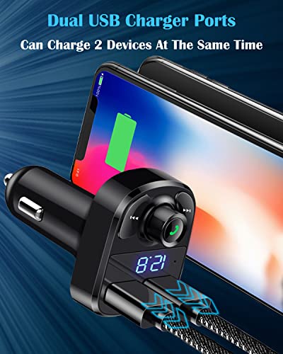 Handsfree Call Car Charger,Wireless Bluetooth FM Transmitter Radio Receiver,Mp3 Audio Music Stereo Adapter,Dual USB Port Charger Compatible for All Smartphones,Samsung Galaxy,LG,HTC,etc.