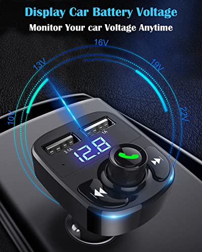 Handsfree Call Car Charger,Wireless Bluetooth FM Transmitter Radio Receiver,Mp3 Audio Music Stereo Adapter,Dual USB Port Charger Compatible for All Smartphones,Samsung Galaxy,LG,HTC,etc.