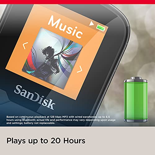 SanDisk 16GB Clip Sport Plus MP3 Player, Black - Bluetooth, LCD Screen, FM Radio - SDMX28-016G-G46K