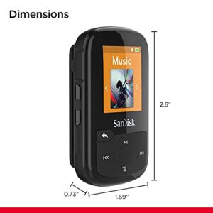 SanDisk 16GB Clip Sport Plus MP3 Player, Black - Bluetooth, LCD Screen, FM Radio - SDMX28-016G-G46K