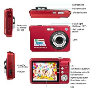 Niaviben Portable Digital Camera 18 Million Pixel High Definition Screen Mini Compact Camera for Home Selfie 2.7 inch Red