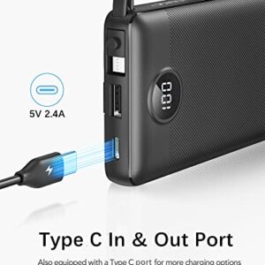 Portable Charger with Built in Cables,VRURC 10000mAh Ultra Slim USB C Power Bank,5 Output 2 Input LED Display External Battery Pack Phone Charger Compatible with Smart Devices and Cell Phones(1 Pack)