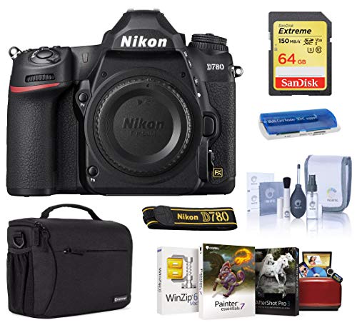 Nikon D780 FX-Format DSLR Camera Body Only Bundle with Case, 64GB SD Card, Mac Software Pack, Cleaning Kit, Card Reader