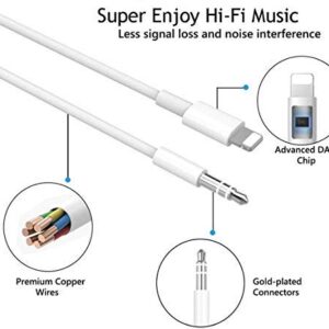 iPhone Aux Cord for Car, Apple MFi Certified Veetone Lightning to 3.5 mm Headphone Jack Adapter Male Aux Stereo Audio Cable Compatible with iPhone 13 13 Pro 12 11 SE 2020 XS XR X 8 7, 3.3FT White