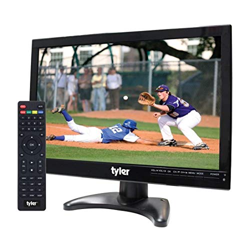 Tyler 14” Portable TV LCD Monitor 1080P Rechargeable Lithium Battery Operated, 2 Antenna, HDMI, USB, RCA, FM Radio, Digital Tuner, AV Inputs, AC/DC, TV Stand and Remote Control for Kids Car Travel