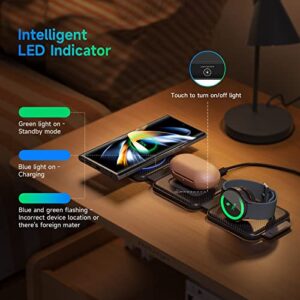 Wireless Charger for Samsung,RELAXYO Foldable 3 in 1 Fast Wireless Charging Pad Travel Station Compatible with Z Fold4/Flip/S23 Ultra/S22+/S21/S20/Note 20/10,Galaxy Watch 5 Pro/4/3/Active/LTE,Buds+