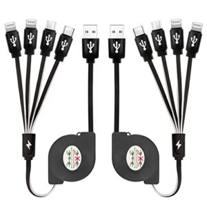 multi charging cable 2 pack 3ft, 4 in 1 retractable multiple charger cord multi usb cable adapter with dual lightning/type c/micro usb port for iphone/samsung galaxy/pixel/phones/tablets and more