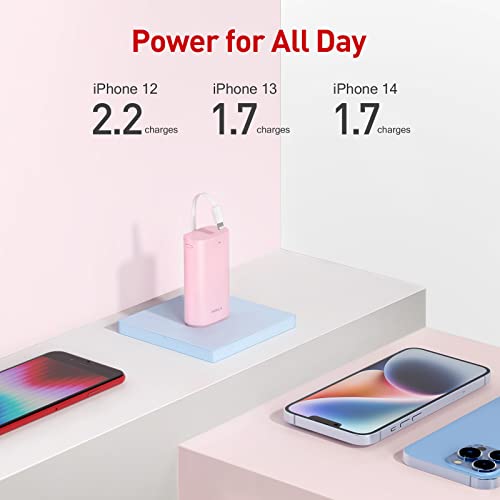 iWALK Portable Charger 9000mAh Ultra-Compact Power Bank with Built-in Cable, Small External Battery Pack Compatible with iPhone 14/14 Plus/14 Pro Max/13/13 Mini/13 Pro Max/12/12/Pro/11/XR/XS/X/8/7/6