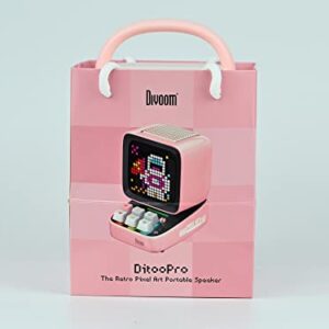 Divoom Ditoo Retro Pixel Art Game Bluetooth Speaker with 16X16 LED App Controlled Front Screen (Pink)