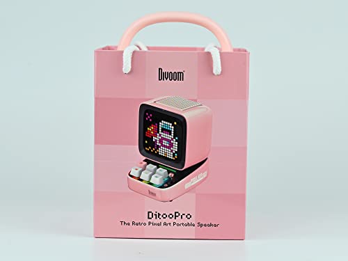 Divoom Ditoo Retro Pixel Art Game Bluetooth Speaker with 16X16 LED App Controlled Front Screen (Pink)