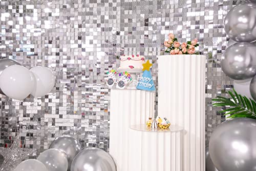 Shimmer Wall Backdrop Panels Silver Sequin Wall Backdrop Decoration for Birthday, Anniversary Wedding Engagement Party Decoration,12 Pieces