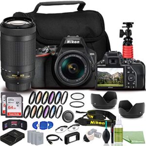 Nikon D3500 DSLR Camera - Bundle - with 18-55mm and 70-300mm Lenses (1588) + 2X EN-EL14a Battery + 2X SanDisk Ultra 64GB Card + 55mm Color Filter Kit + 58mm Color Filter Kit + Case + More