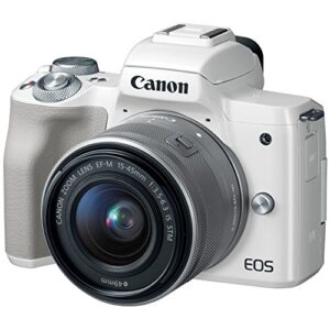 canon 2681c011 eos m50 mirrorless digital camera (white) w/ef-m 15-45mm is stm lens – (renewed)