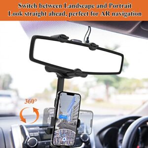 JHZWD Rear View Mirror Phone Holder, Car Phone Holder Rotatable and Retractable Universal Multifunctional Phone Mount for Car