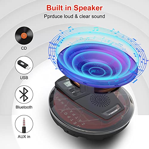 Rechargeable CD Player Portable with Bluetooth,Compact Anti-Skip Shockproof Portable CD Player with Earphone,Walkman CD Player with Stereo Speakers&LCD Display for Car/Home/Travel (AUX Output)
